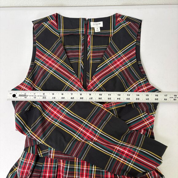 J Crew V Neck Midi Wrap Dress Size 8 Black Red Tartan Plaid Sleeveless AG880 - Picture 8 of 13